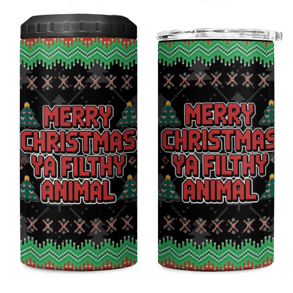 Merry Christmas Ya Filthy Animal 4 in 1 Can Cooler Tumbler Retro Christmas Humor - Wonder Print Shop