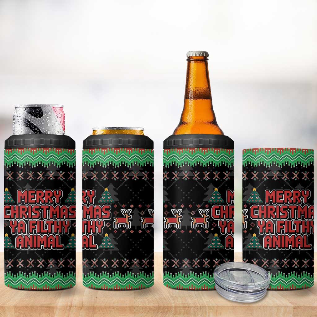 Merry Christmas Ya Filthy Animal 4 in 1 Can Cooler Tumbler Retro Christmas Humor - Wonder Print Shop