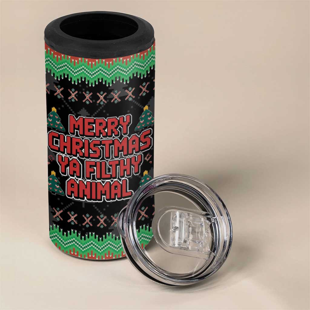 Merry Christmas Ya Filthy Animal 4 in 1 Can Cooler Tumbler Retro Christmas Humor - Wonder Print Shop
