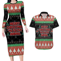 Merry Christmas Ya Filthy Animal Couples Matching Long Sleeve Bodycon Dress and Hawaiian Shirt Retro Christmas Humor - Wonder Print Shop