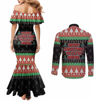 Merry Christmas Ya Filthy Animal Couples Matching Mermaid Dress and Long Sleeve Button Shirt Retro Christmas Humor - Wonder Print Shop