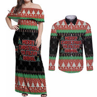Merry Christmas Ya Filthy Animal Couples Matching Off Shoulder Maxi Dress and Long Sleeve Button Shirt Retro Christmas Humor - Wonder Print Shop