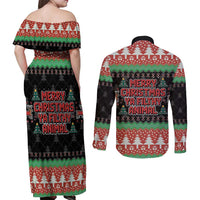 Merry Christmas Ya Filthy Animal Couples Matching Off Shoulder Maxi Dress and Long Sleeve Button Shirt Retro Christmas Humor - Wonder Print Shop