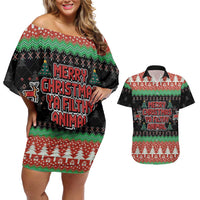 Merry Christmas Ya Filthy Animal Couples Matching Off Shoulder Short Dress and Hawaiian Shirt Retro Christmas Humor - Wonder Print Shop