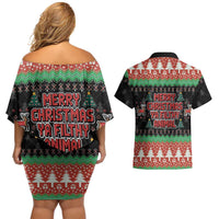 Merry Christmas Ya Filthy Animal Couples Matching Off Shoulder Short Dress and Hawaiian Shirt Retro Christmas Humor - Wonder Print Shop