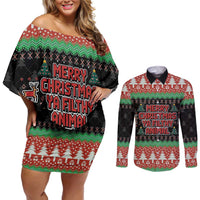 Merry Christmas Ya Filthy Animal Couples Matching Off Shoulder Short Dress and Long Sleeve Button Shirt Retro Christmas Humor - Wonder Print Shop