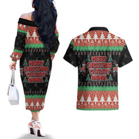 Merry Christmas Ya Filthy Animal Couples Matching Off The Shoulder Long Sleeve Dress and Hawaiian Shirt Retro Christmas Humor - Wonder Print Shop