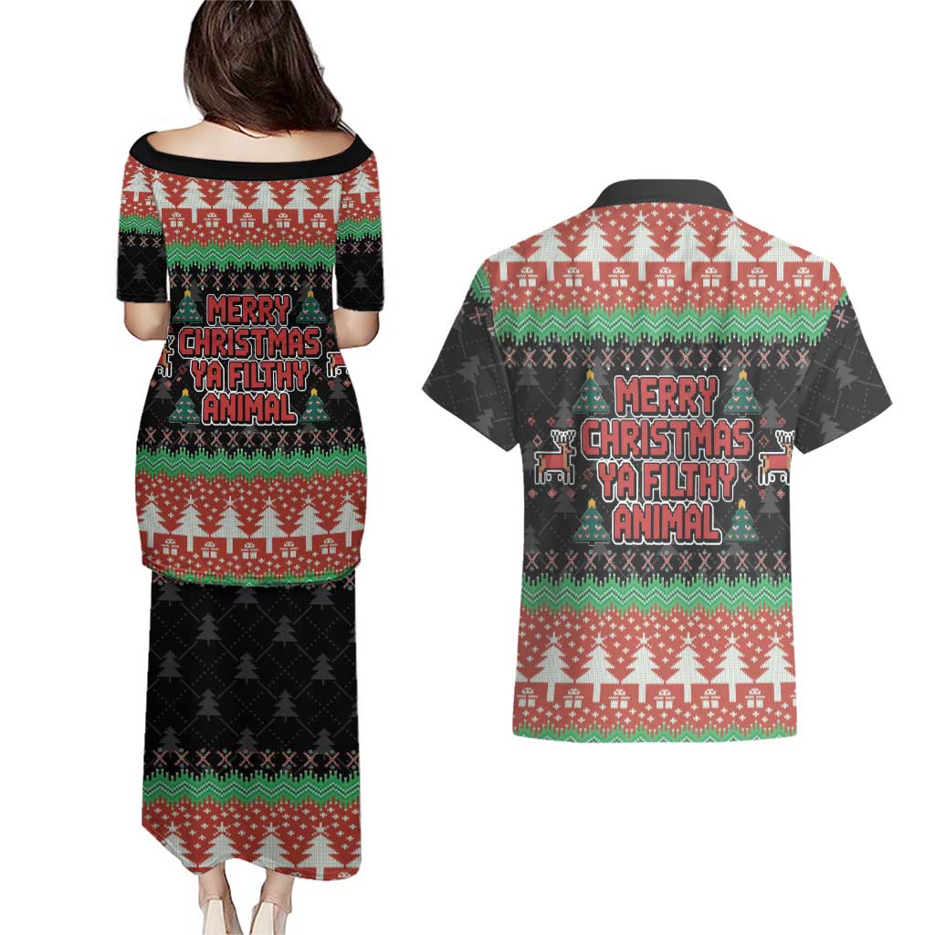 Merry Christmas Ya Filthy Animal Couples Matching Puletasi and Hawaiian Shirt Retro Christmas Humor - Wonder Print Shop