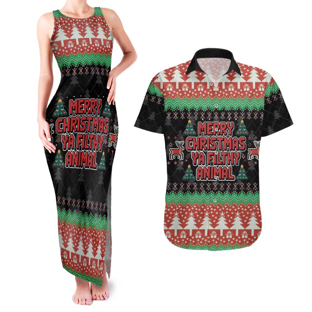 Merry Christmas Ya Filthy Animal Couples Matching Tank Maxi Dress and Hawaiian Shirt Retro Christmas Humor - Wonder Print Shop