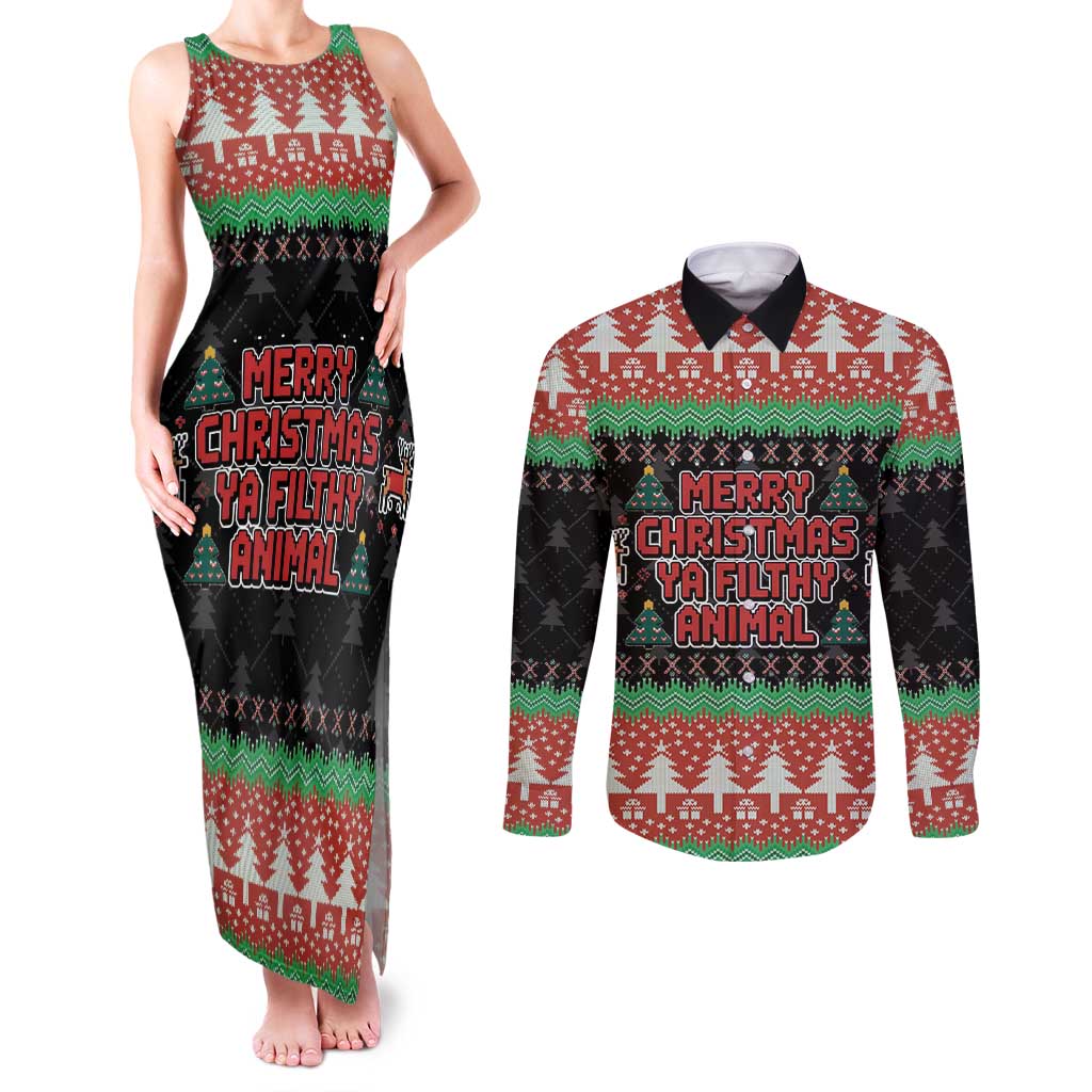 Merry Christmas Ya Filthy Animal Couples Matching Tank Maxi Dress and Long Sleeve Button Shirt Retro Christmas Humor - Wonder Print Shop