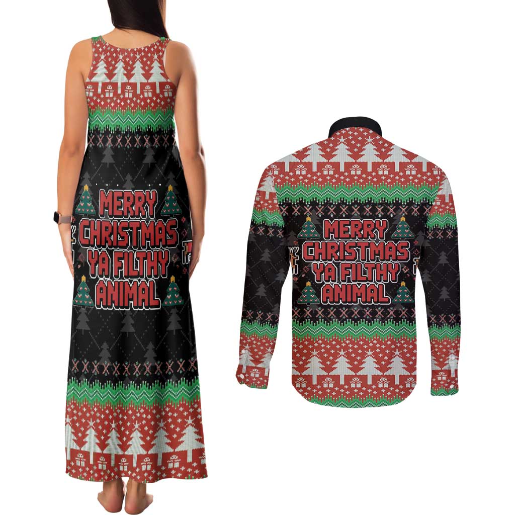 Merry Christmas Ya Filthy Animal Couples Matching Tank Maxi Dress and Long Sleeve Button Shirt Retro Christmas Humor - Wonder Print Shop
