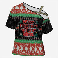 Merry Christmas Ya Filthy Animal Cross Shoulder Shirt Retro Christmas Humor - Wonder Print Shop