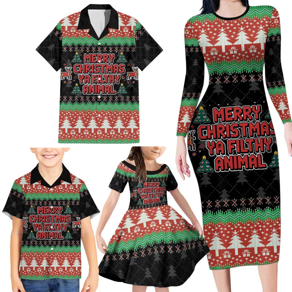 Merry Christmas Ya Filthy Animal Family Matching Long Sleeve Bodycon Dress and Hawaiian Shirt Retro Christmas Humor - Wonder Print Shop