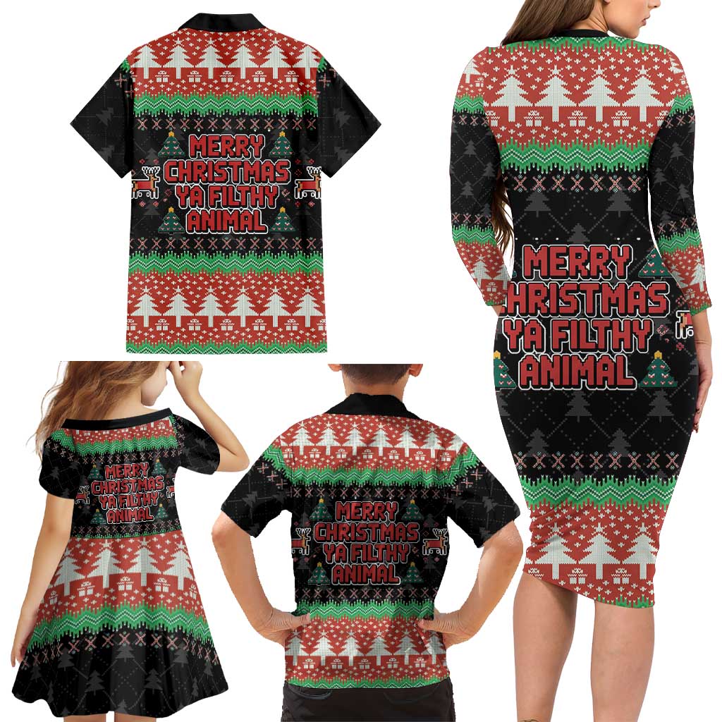 Merry Christmas Ya Filthy Animal Family Matching Long Sleeve Bodycon Dress and Hawaiian Shirt Retro Christmas Humor - Wonder Print Shop