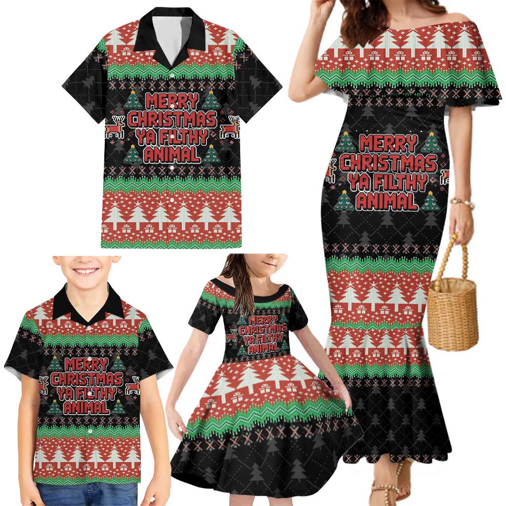 Merry Christmas Ya Filthy Animal Family Matching Mermaid Dress and Hawaiian Shirt Retro Christmas Humor - Wonder Print Shop