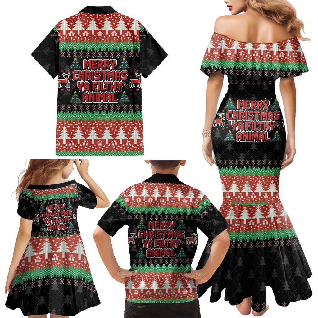 Merry Christmas Ya Filthy Animal Family Matching Mermaid Dress and Hawaiian Shirt Retro Christmas Humor - Wonder Print Shop