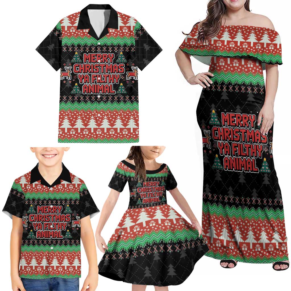 Merry Christmas Ya Filthy Animal Family Matching Off Shoulder Maxi Dress and Hawaiian Shirt Retro Christmas Humor - Wonder Print Shop
