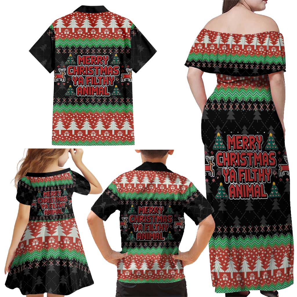 Merry Christmas Ya Filthy Animal Family Matching Off Shoulder Maxi Dress and Hawaiian Shirt Retro Christmas Humor - Wonder Print Shop