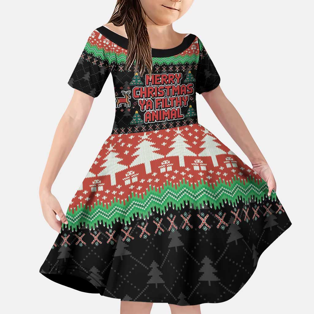 Merry Christmas Ya Filthy Animal Family Matching Off Shoulder Short Dress and Hawaiian Shirt Retro Christmas Humor - Wonder Print Shop