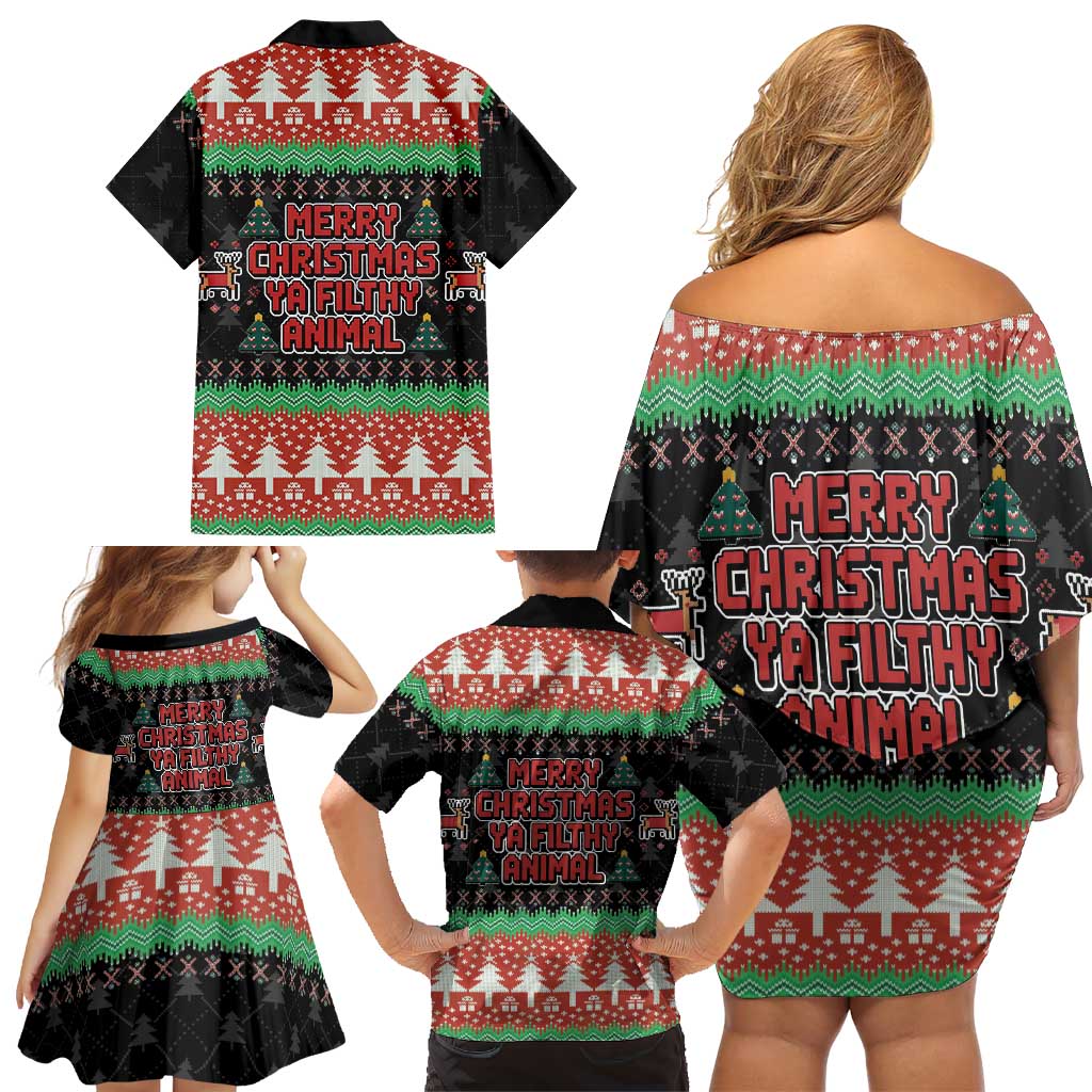 Merry Christmas Ya Filthy Animal Family Matching Off Shoulder Short Dress and Hawaiian Shirt Retro Christmas Humor - Wonder Print Shop