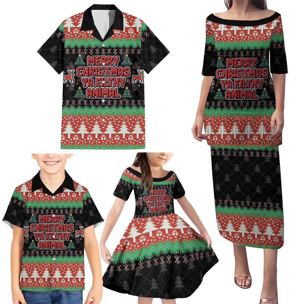 Merry Christmas Ya Filthy Animal Family Matching Puletasi and Hawaiian Shirt Retro Christmas Humor - Wonder Print Shop
