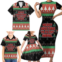 Merry Christmas Ya Filthy Animal Family Matching Short Sleeve Bodycon Dress and Hawaiian Shirt Retro Christmas Humor - Wonder Print Shop