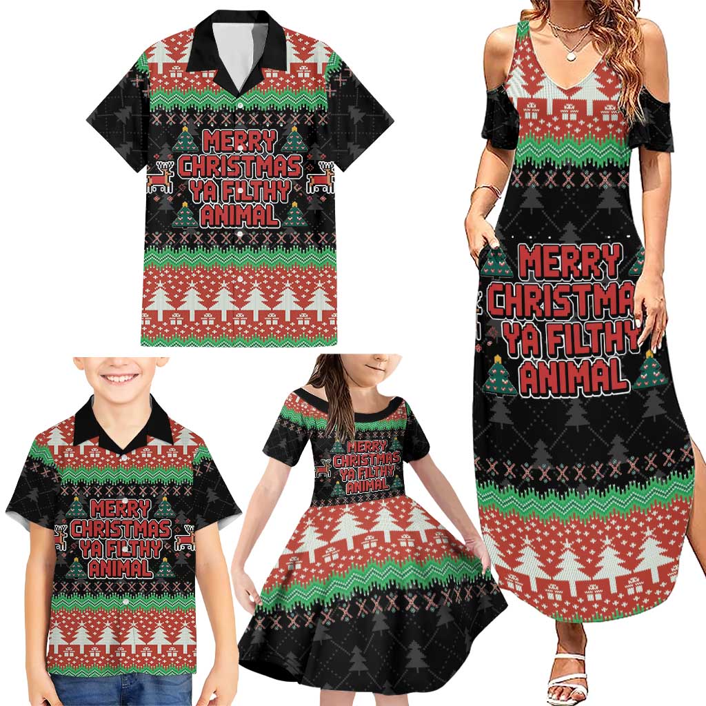 Merry Christmas Ya Filthy Animal Family Matching Summer Maxi Dress and Hawaiian Shirt Retro Christmas Humor - Wonder Print Shop