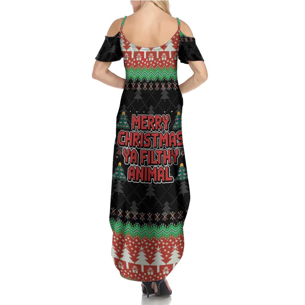 Merry Christmas Ya Filthy Animal Family Matching Summer Maxi Dress and Hawaiian Shirt Retro Christmas Humor - Wonder Print Shop