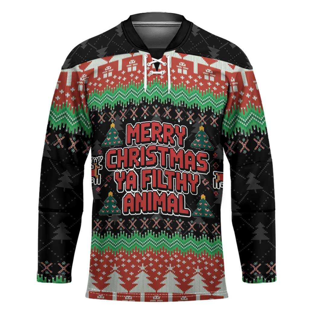Merry Christmas Ya Filthy Animal Hockey Jersey Retro Christmas Humor - Wonder Print Shop
