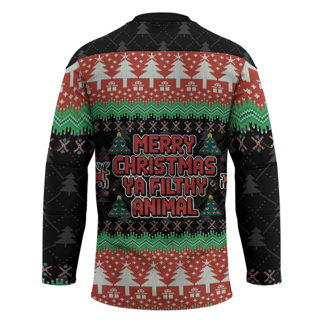 Merry Christmas Ya Filthy Animal Hockey Jersey Retro Christmas Humor - Wonder Print Shop