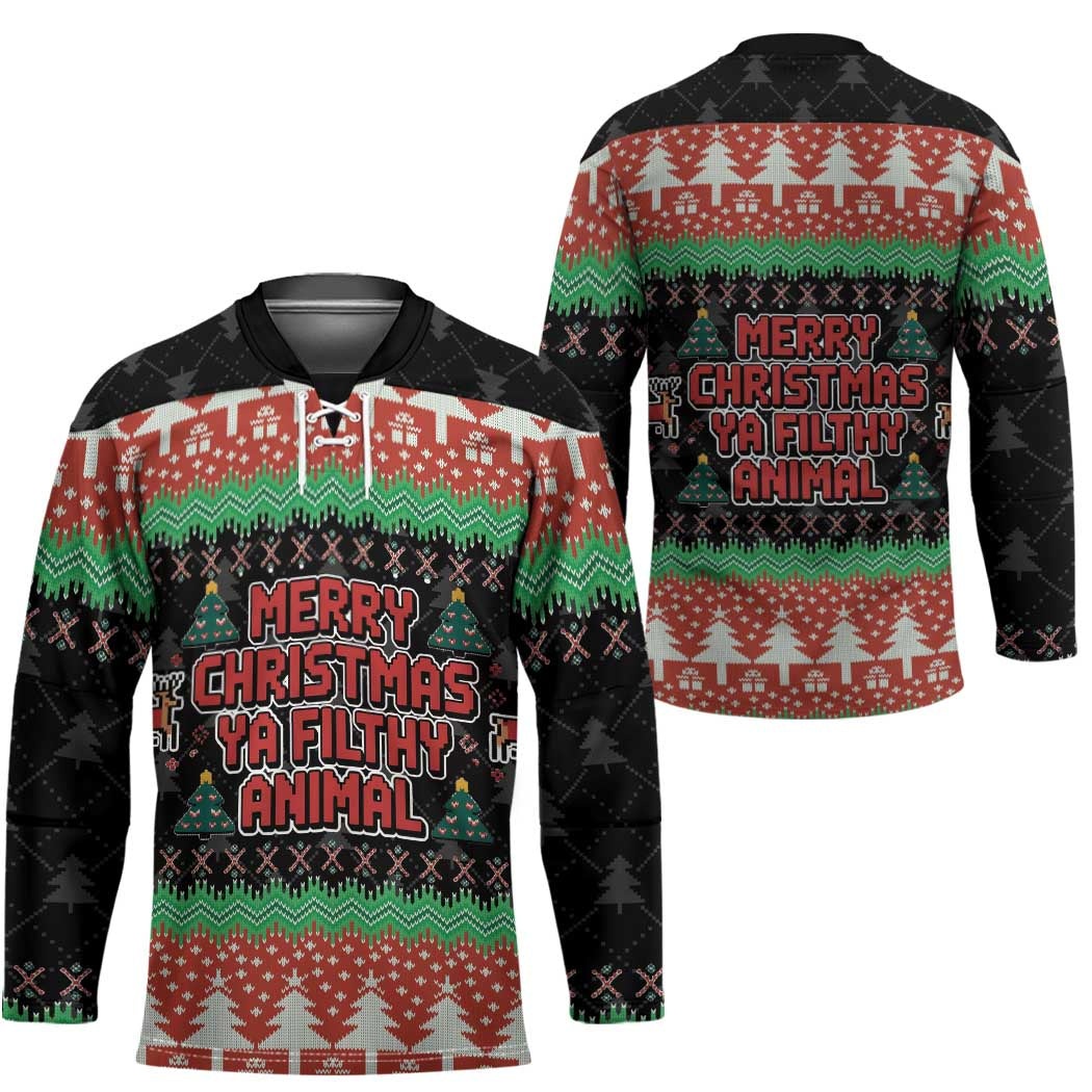 Merry Christmas Ya Filthy Animal Hockey Jersey Retro Christmas Humor - Wonder Print Shop
