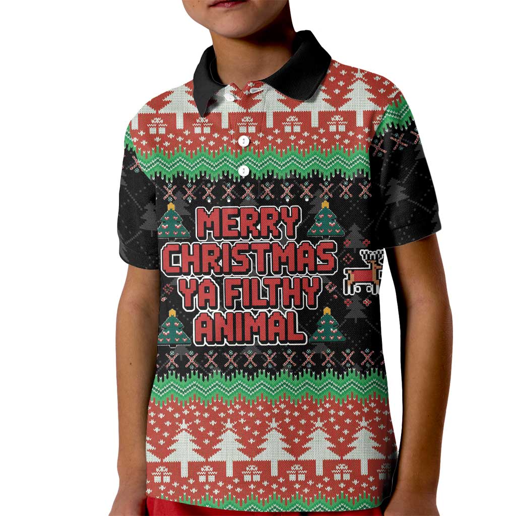 Merry Christmas Ya Filthy Animal Kid Polo Shirt Retro Christmas Humor - Wonder Print Shop