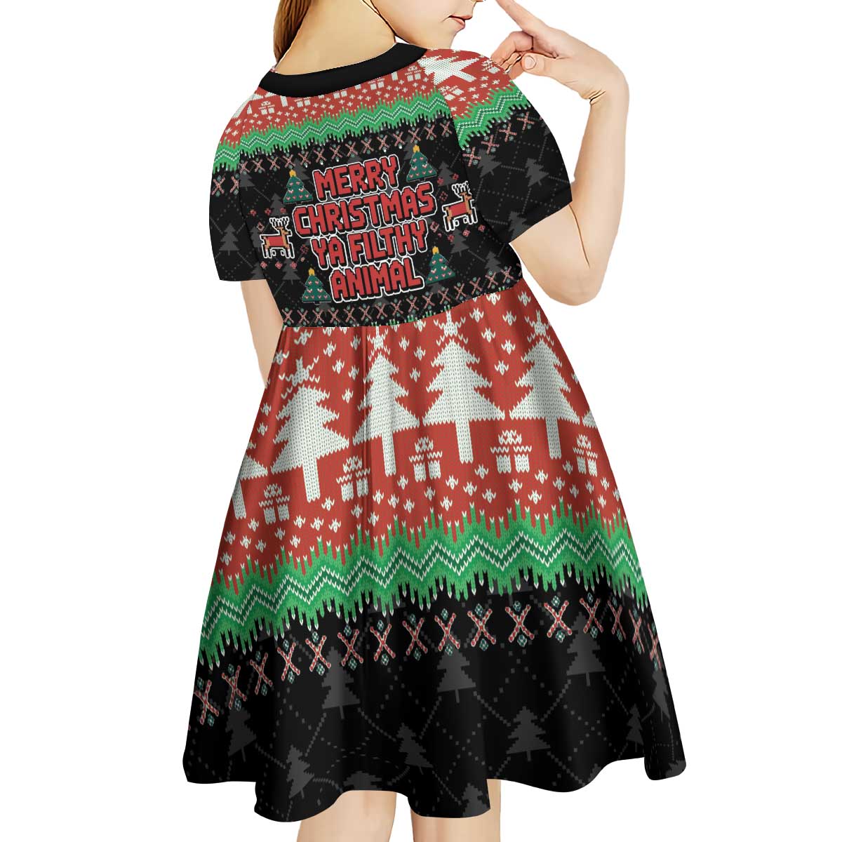 Merry Christmas Ya Filthy Animal Kid Short Sleeve Dress Retro Christmas Humor - Wonder Print Shop
