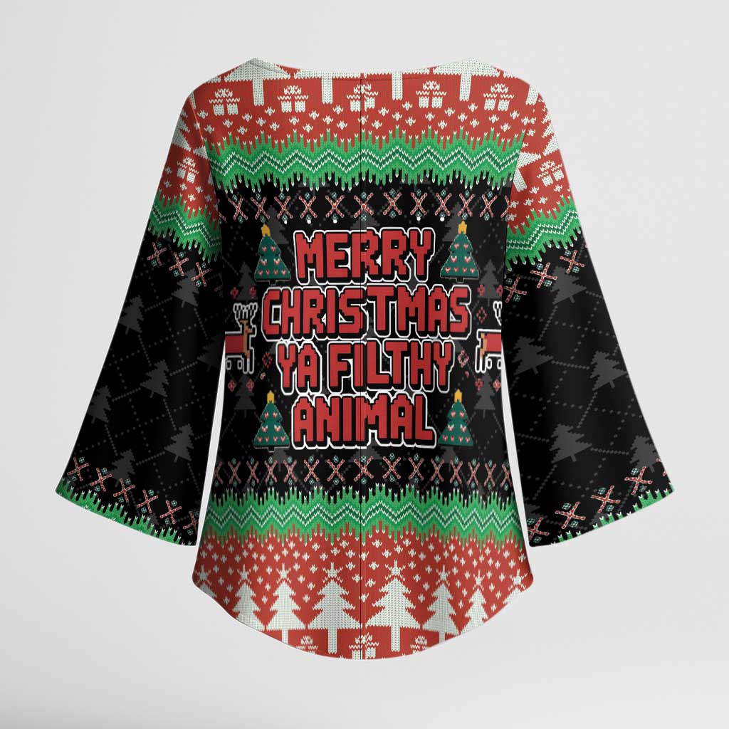 Merry Christmas Ya Filthy Animal Kimono Sleeve Blouse Retro Christmas Humor - Wonder Print Shop
