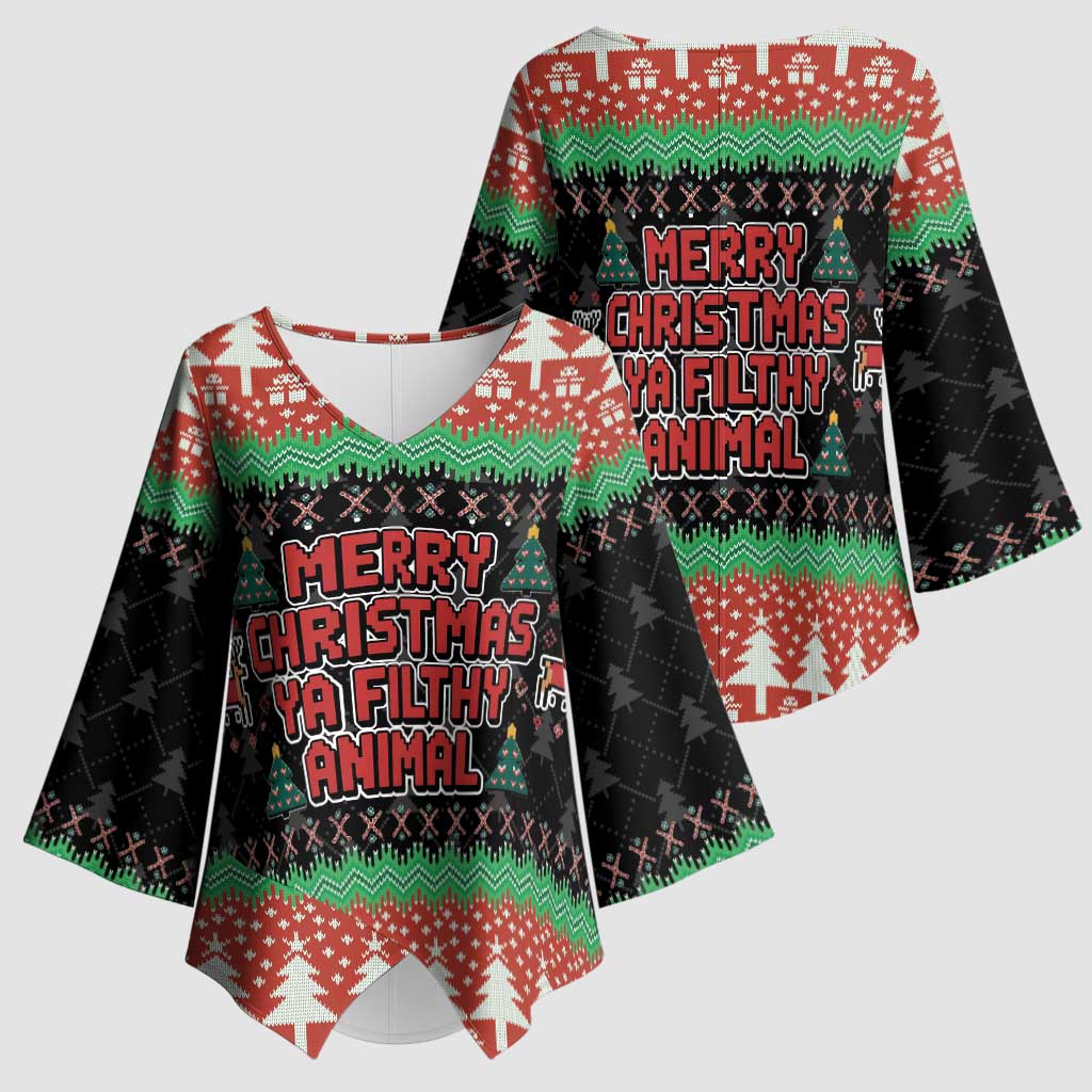 Merry Christmas Ya Filthy Animal Kimono Sleeve Blouse Retro Christmas Humor - Wonder Print Shop
