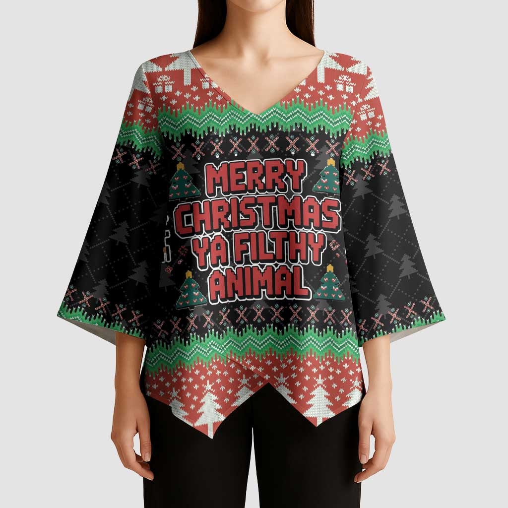Merry Christmas Ya Filthy Animal Kimono Sleeve Blouse Retro Christmas Humor - Wonder Print Shop