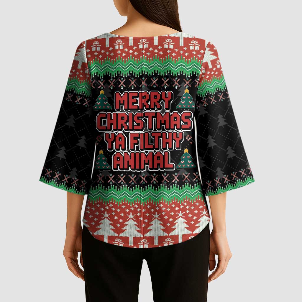 Merry Christmas Ya Filthy Animal Kimono Sleeve Blouse Retro Christmas Humor - Wonder Print Shop