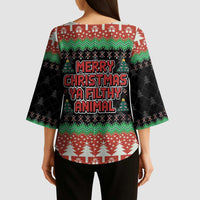 Merry Christmas Ya Filthy Animal Kimono Sleeve Blouse Retro Christmas Humor - Wonder Print Shop