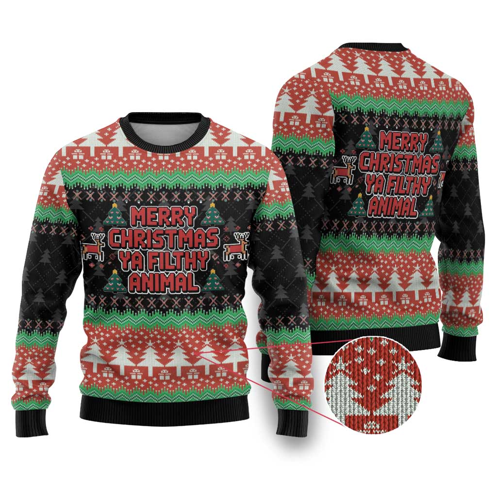 Merry Christmas Ya Filthy Animal Ugly Christmas Sweater Retro Christmas Humor - Wonder Print Shop