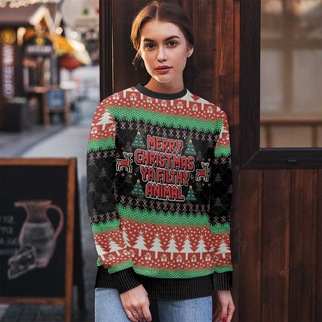 Merry Christmas Ya Filthy Animal Ugly Christmas Sweater Retro Christmas Humor - Wonder Print Shop