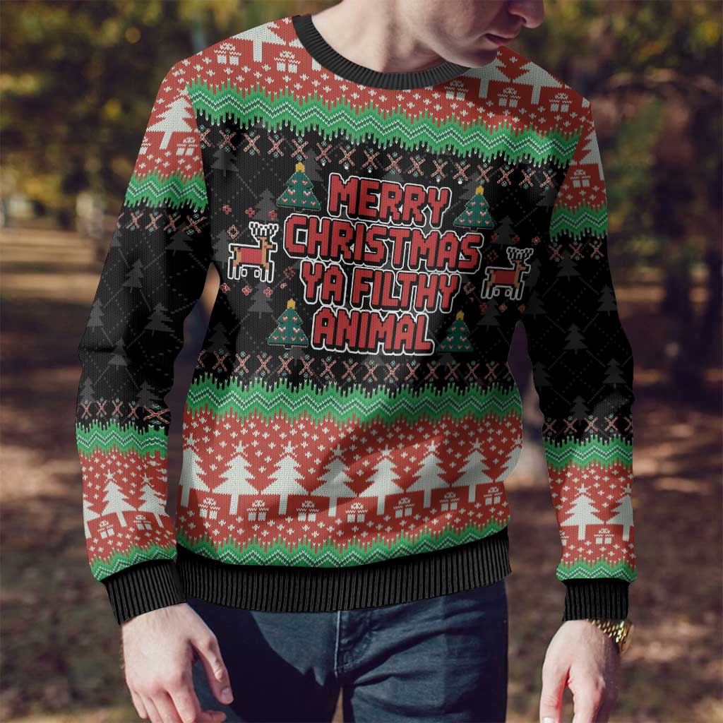 Merry Christmas Ya Filthy Animal Ugly Christmas Sweater Retro Christmas Humor - Wonder Print Shop