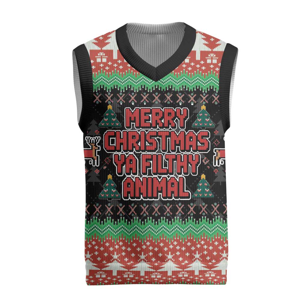Merry Christmas Ya Filthy Animal Christmas Knitted V-Neck Vest Retro Christmas Humor - Wonder Print Shop