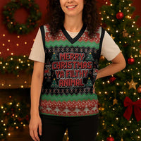 Merry Christmas Ya Filthy Animal Christmas Knitted V-Neck Vest Retro Christmas Humor - Wonder Print Shop