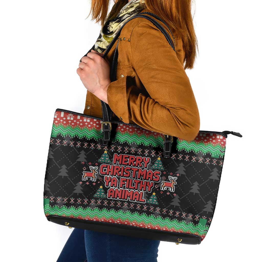 Merry Christmas Ya Filthy Animal Leather Tote Bag Retro Christmas Humor - Wonder Print Shop