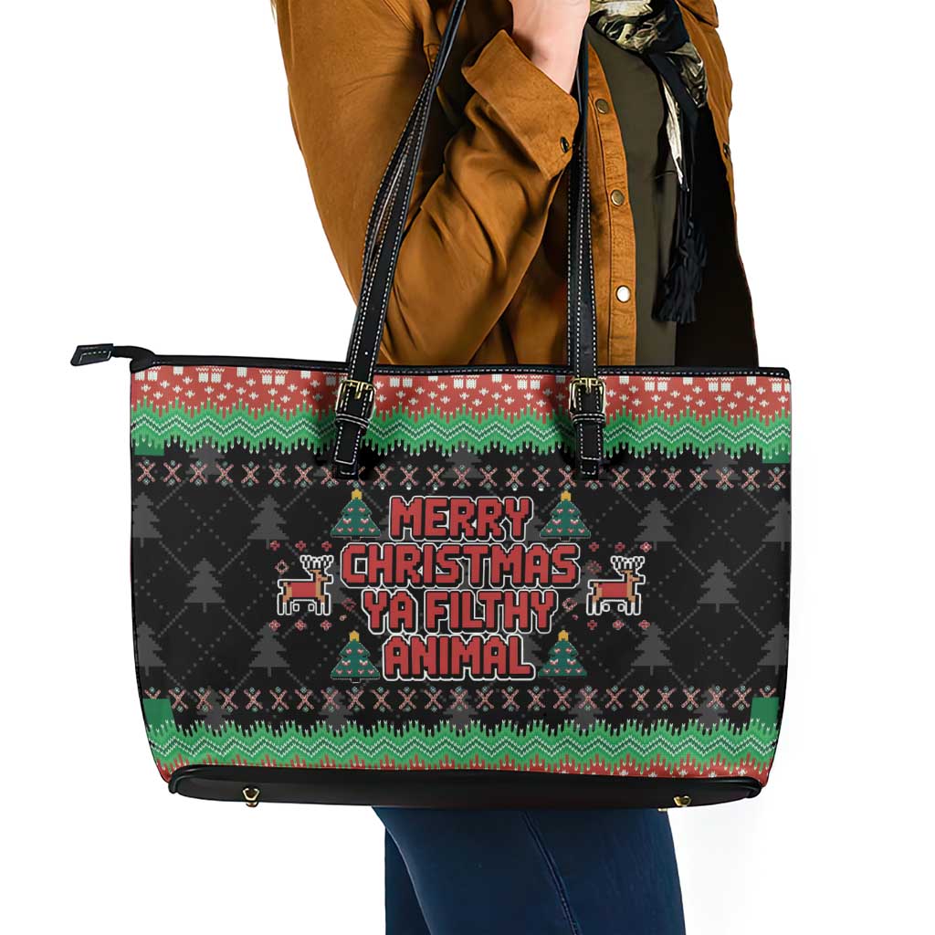 Merry Christmas Ya Filthy Animal Leather Tote Bag Retro Christmas Humor - Wonder Print Shop
