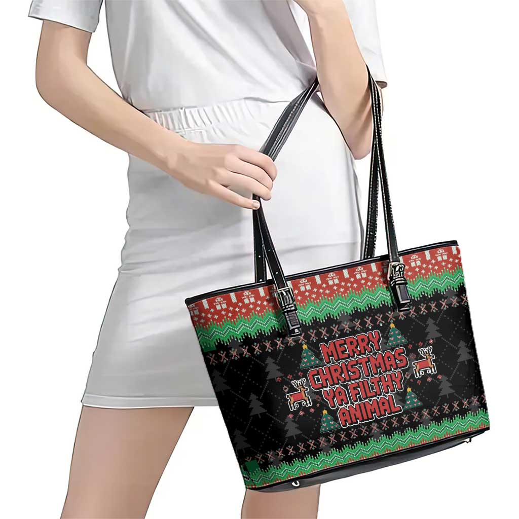 Merry Christmas Ya Filthy Animal Leather Tote Bag Retro Christmas Humor - Wonder Print Shop