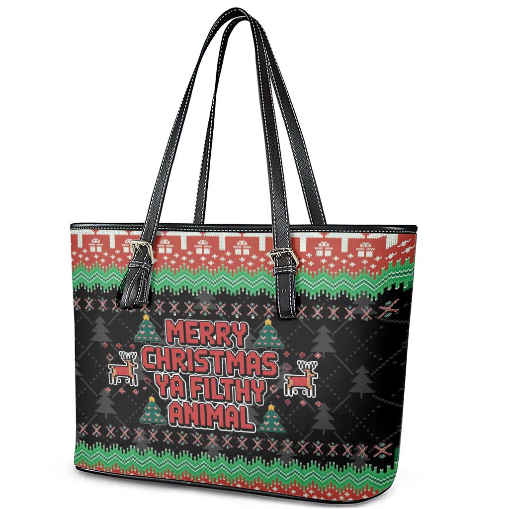 Merry Christmas Ya Filthy Animal Leather Tote Bag Retro Christmas Humor - Wonder Print Shop