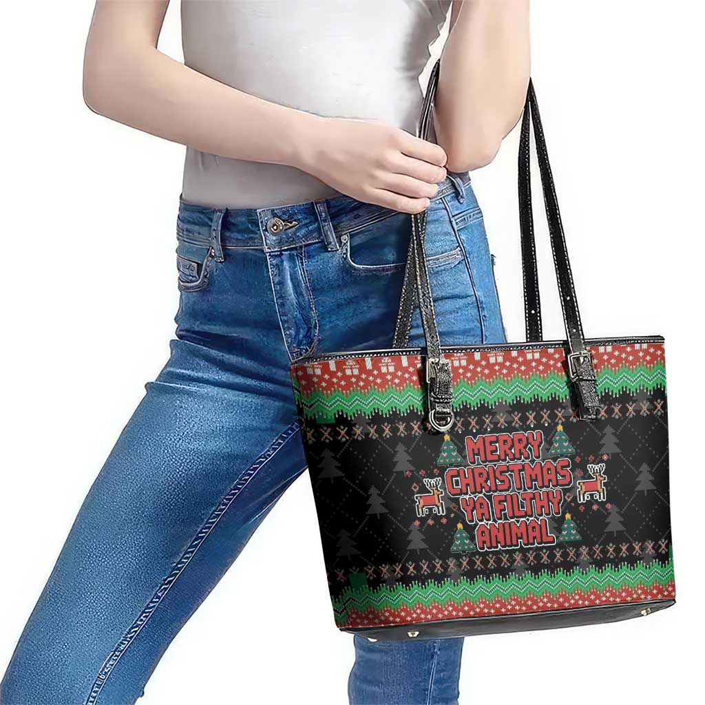 Merry Christmas Ya Filthy Animal Leather Tote Bag Retro Christmas Humor - Wonder Print Shop