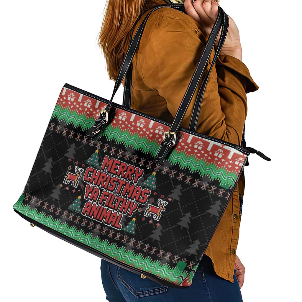 Merry Christmas Ya Filthy Animal Leather Tote Bag Retro Christmas Humor - Wonder Print Shop