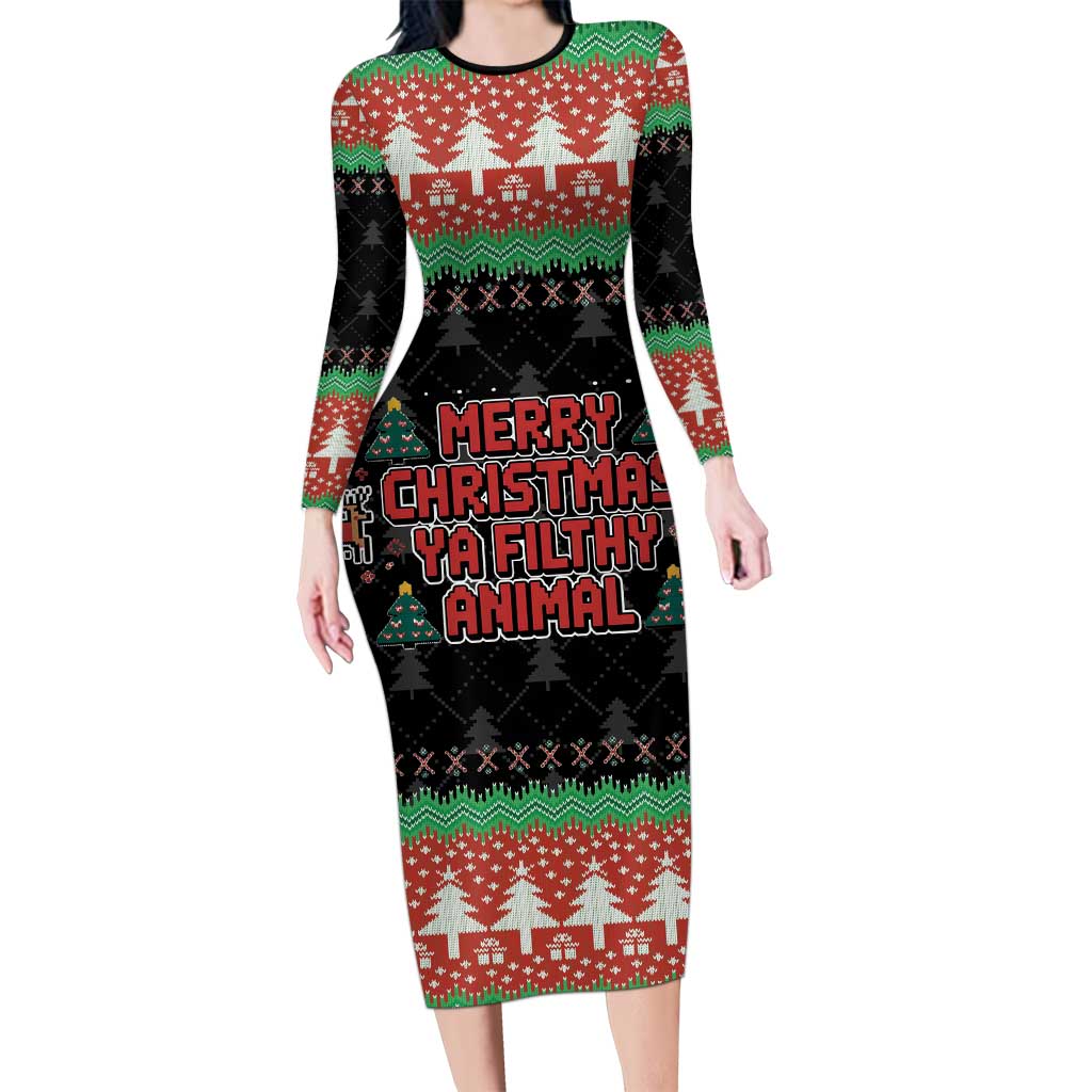 Merry Christmas Ya Filthy Animal Long Sleeve Bodycon Dress Retro Christmas Humor - Wonder Print Shop